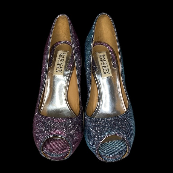 🎉HP🎉 Badgley Mischka Purple and Blue Shimmer Peep Toe Heels - Picture 4 of 8